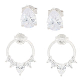 Elegant white Moissanite sterling silver earrings featuring a pear-shaped design and sparkling accent stones.